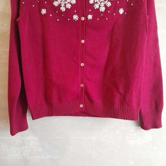 292a. red vintage Eddie Bauer snowflake embroidered y2k cardigan sweater, S - Picture 3 of 8